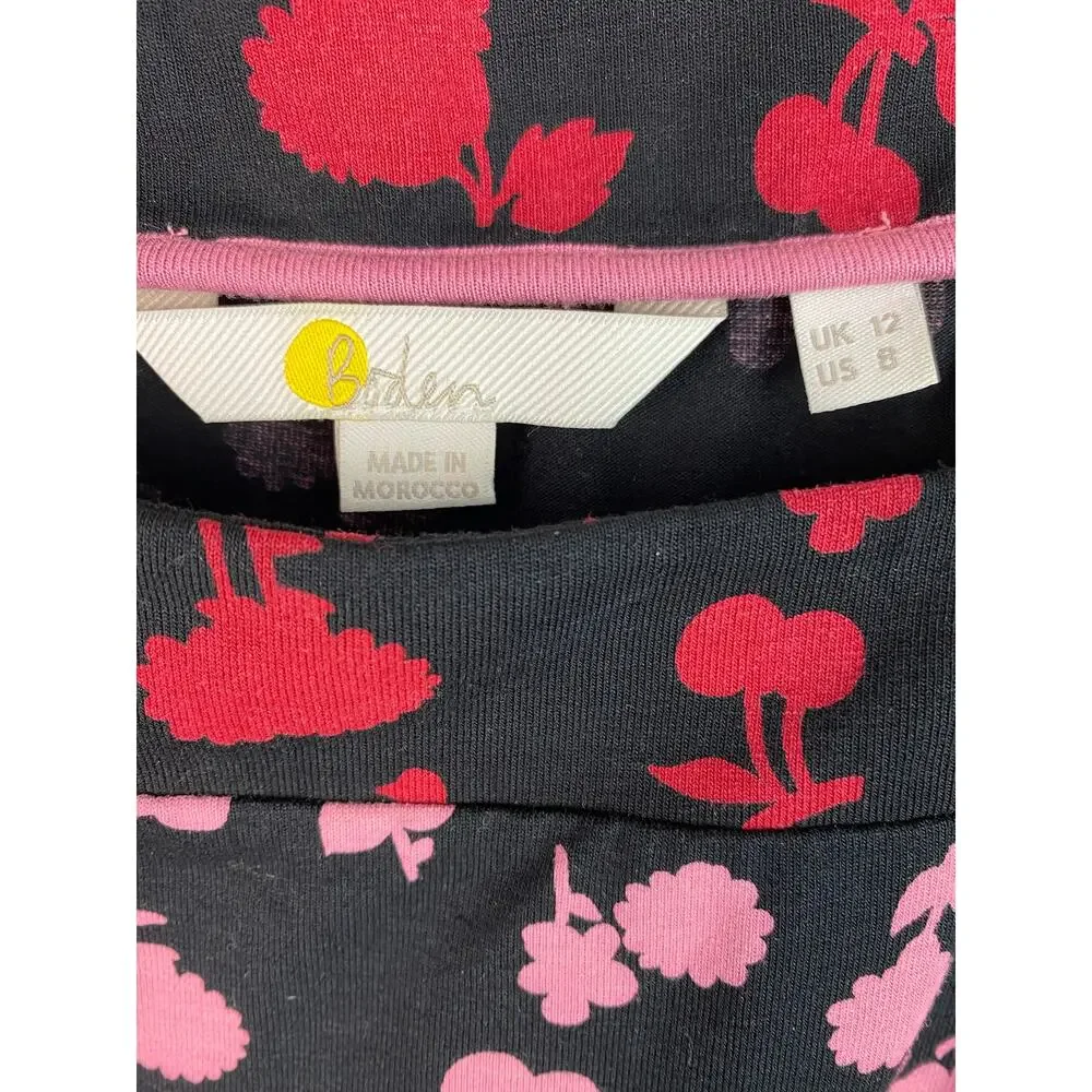 Boden Women's Size 8 Black‎ Red Pink Puff Sleeve Square Neck Top *